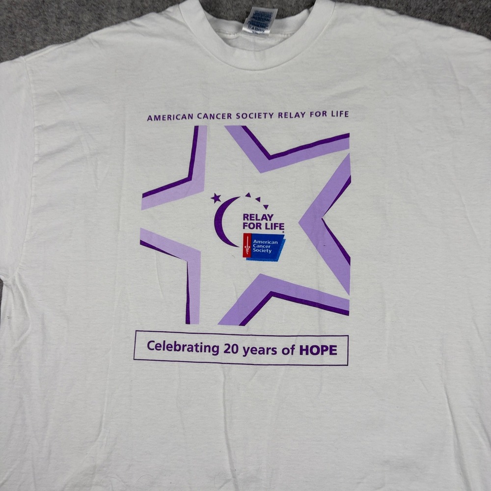 Vintage Canncer Society Relay T-Shirt Mens 2XL American For Life White Y2K 90s - Picture 4 of 11